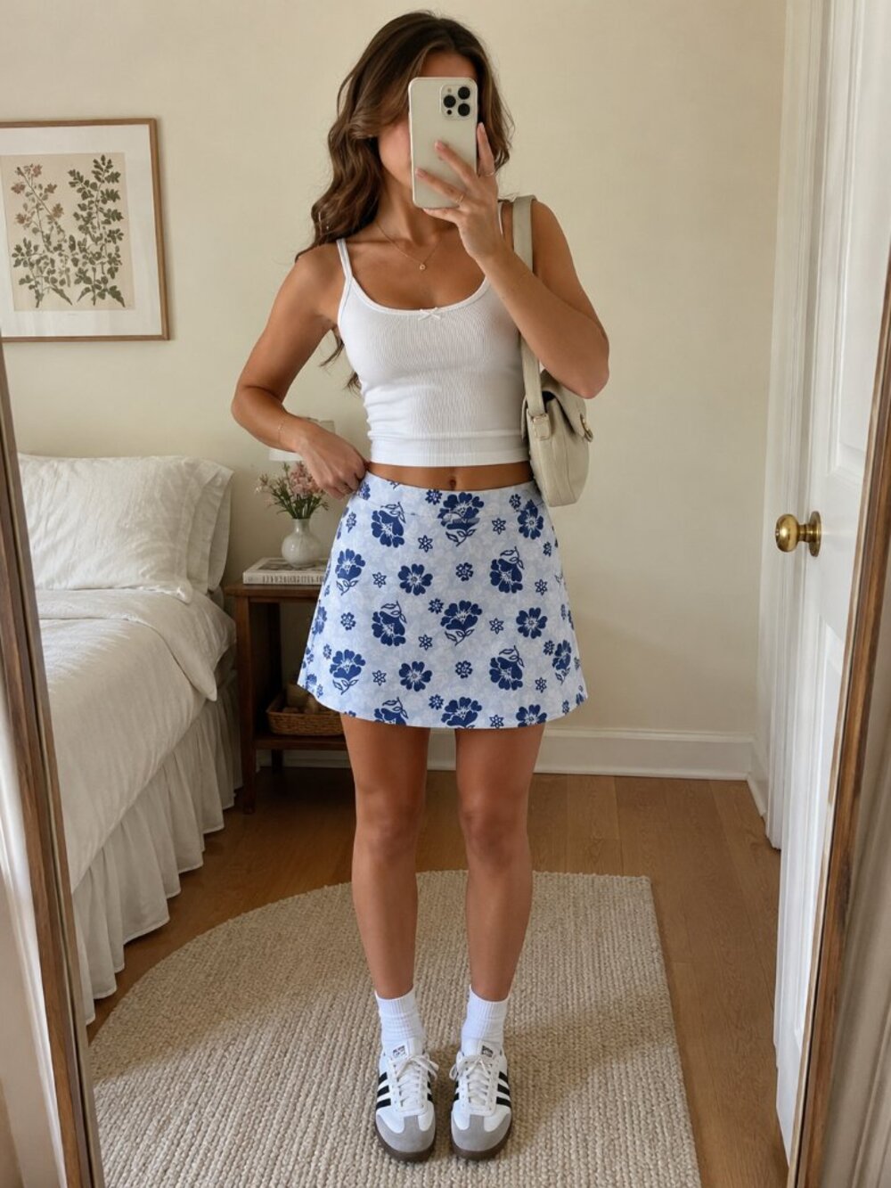 Cheroy Blue White Floral A-Line Mini Skirt Women’s Small Y2K